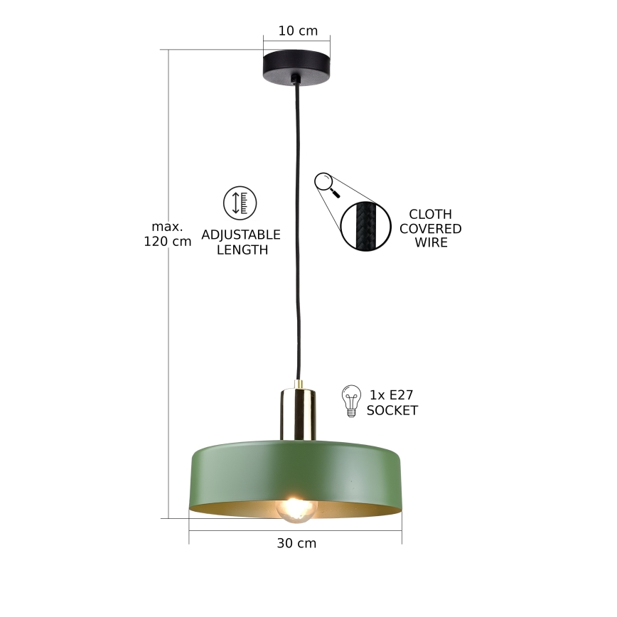 Lámpara colgante HAKI 1xE27/60W/230V Verde/negro/cromo brillante