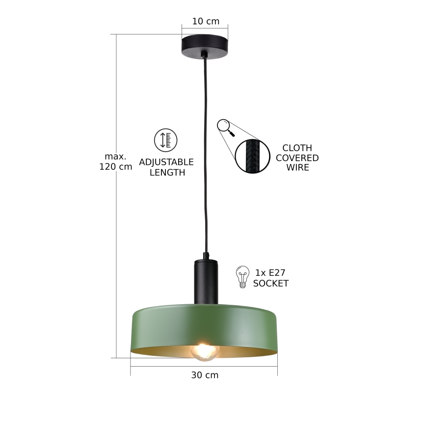 Lámpara colgante HAKI 1xE27/60W/230V Verde/negro