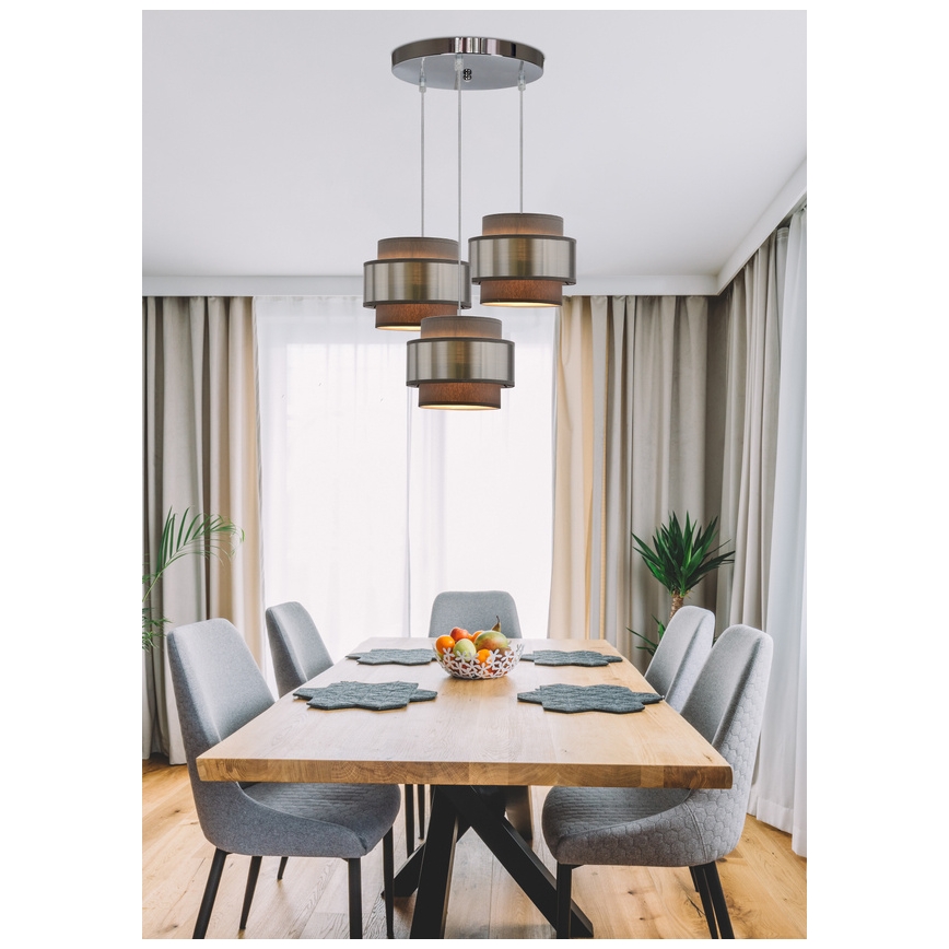 Lámpara colgante HARE 3xE27/60W/230V gris/cromo mate