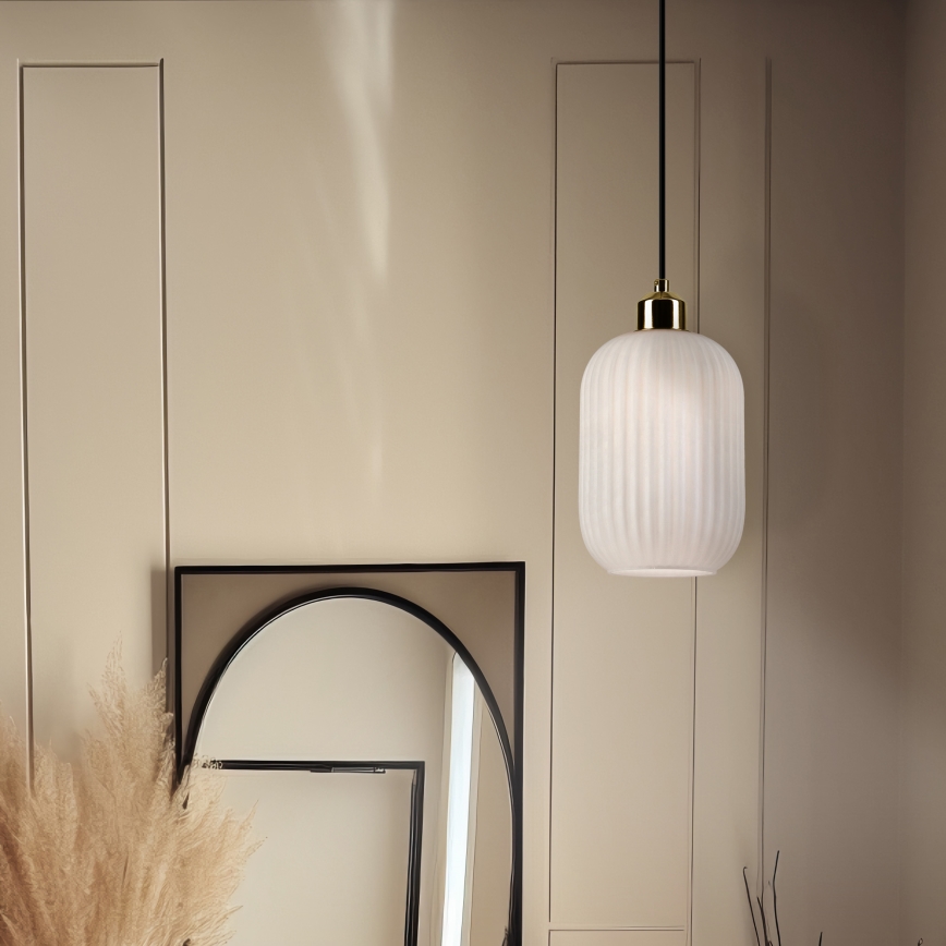 Lámpara colgante HARMA 1xE27/15W/230V diá. 14 cm blanco/dorado