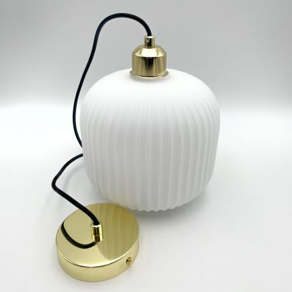 Lámpara colgante HARMA 1xE27/15W/230V diá. 20 cm blanco/dorado