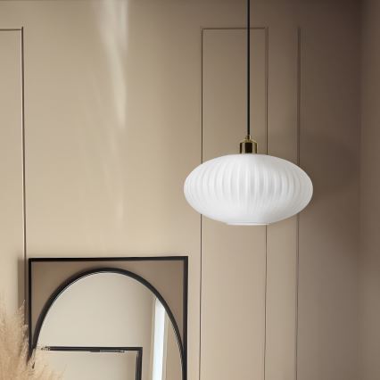 Lámpara colgante HARMA 1xE27/15W/230V diá. 30 cm blanco/dorado