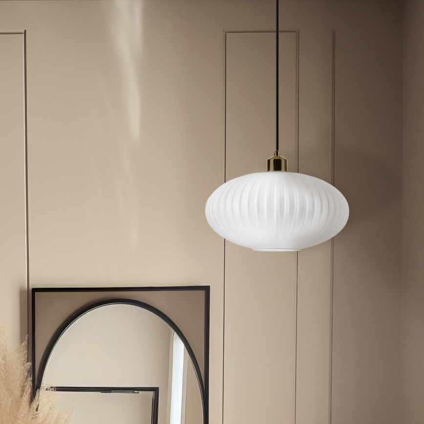 Lámpara colgante HARMA 1xE27/15W/230V diá. 30 cm blanco/dorado