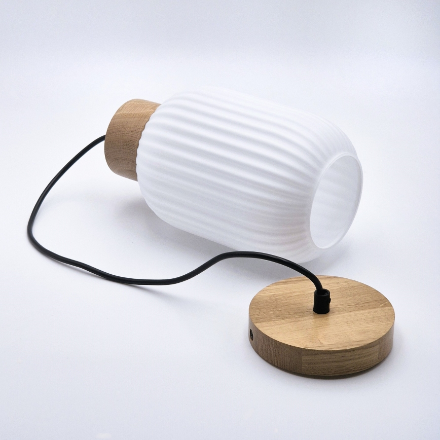 Lámpara colgante HARMONY 1xE27/15W/230V diá. 14 cm blanco/roble