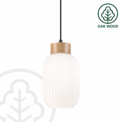 Lámpara colgante HARMONY 1xE27/15W/230V diá. 14 cm blanco/roble
