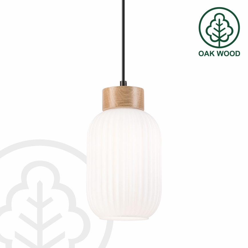 Lámpara colgante HARMONY 1xE27/15W/230V diá. 14 cm blanco/roble