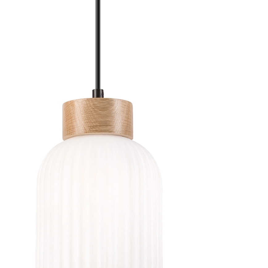 Lámpara colgante HARMONY 1xE27/15W/230V diá. 14 cm blanco/roble