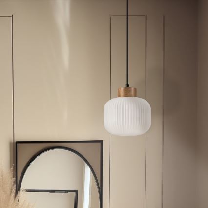 Lámpara colgante HARMONY 1xE27/15W/230V diá. 20 cm blanco/roble