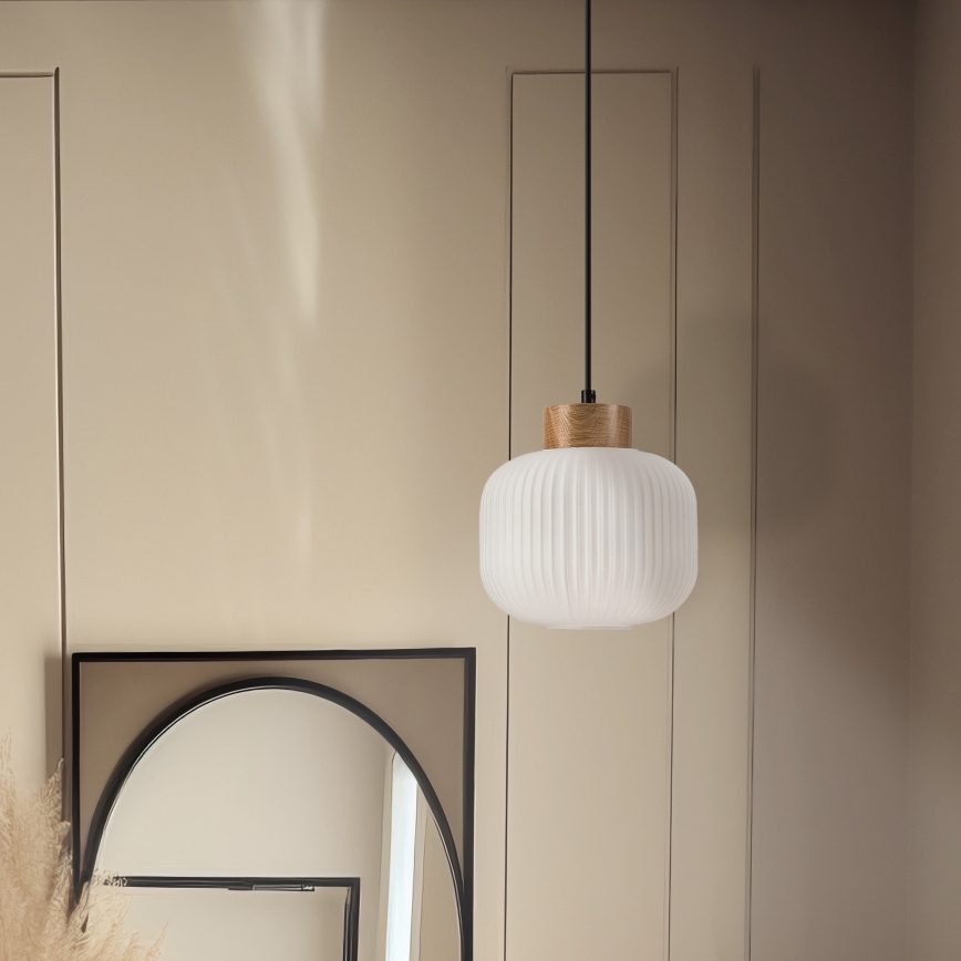 Lámpara colgante HARMONY 1xE27/15W/230V diá. 20 cm blanco/roble