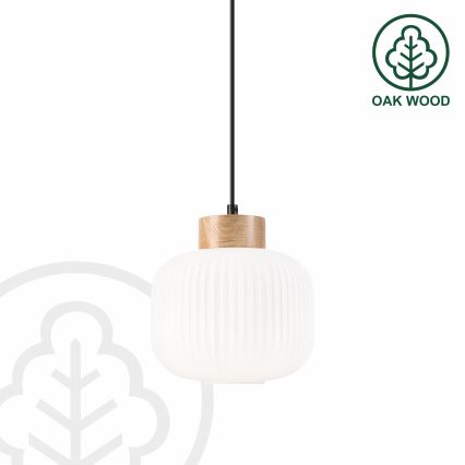 Lámpara colgante HARMONY 1xE27/15W/230V diá. 20 cm blanco/roble
