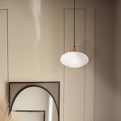 Lámpara colgante HARMONY 1xE27/15W/230V diá. 25 cm blanco/roble