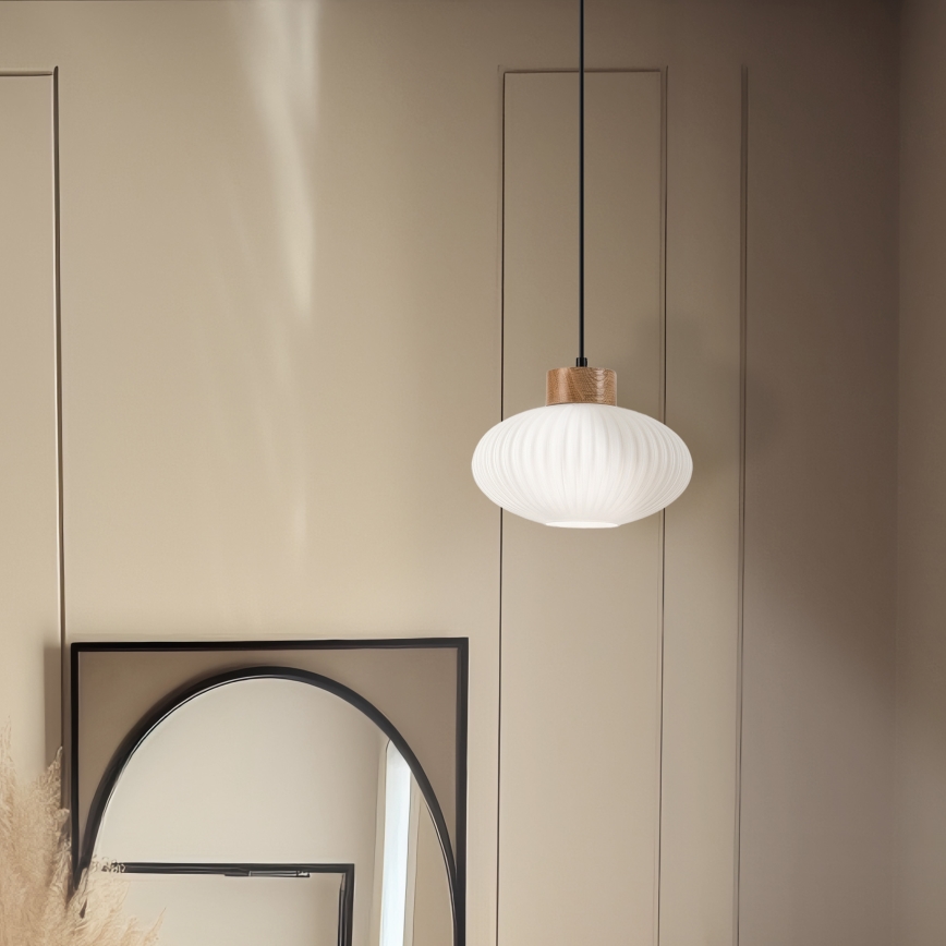 Lámpara colgante HARMONY 1xE27/15W/230V diá. 25 cm blanco/roble