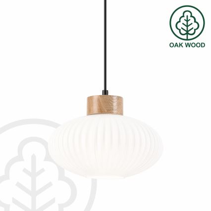 Lámpara colgante HARMONY 1xE27/15W/230V diá. 25 cm blanco/roble
