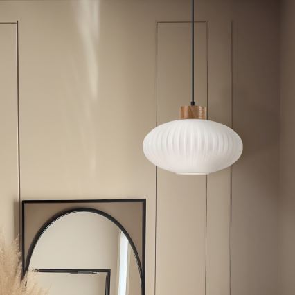 Lámpara colgante HARMONY 1xE27/15W/230V diá. 30 cm blanco/roble