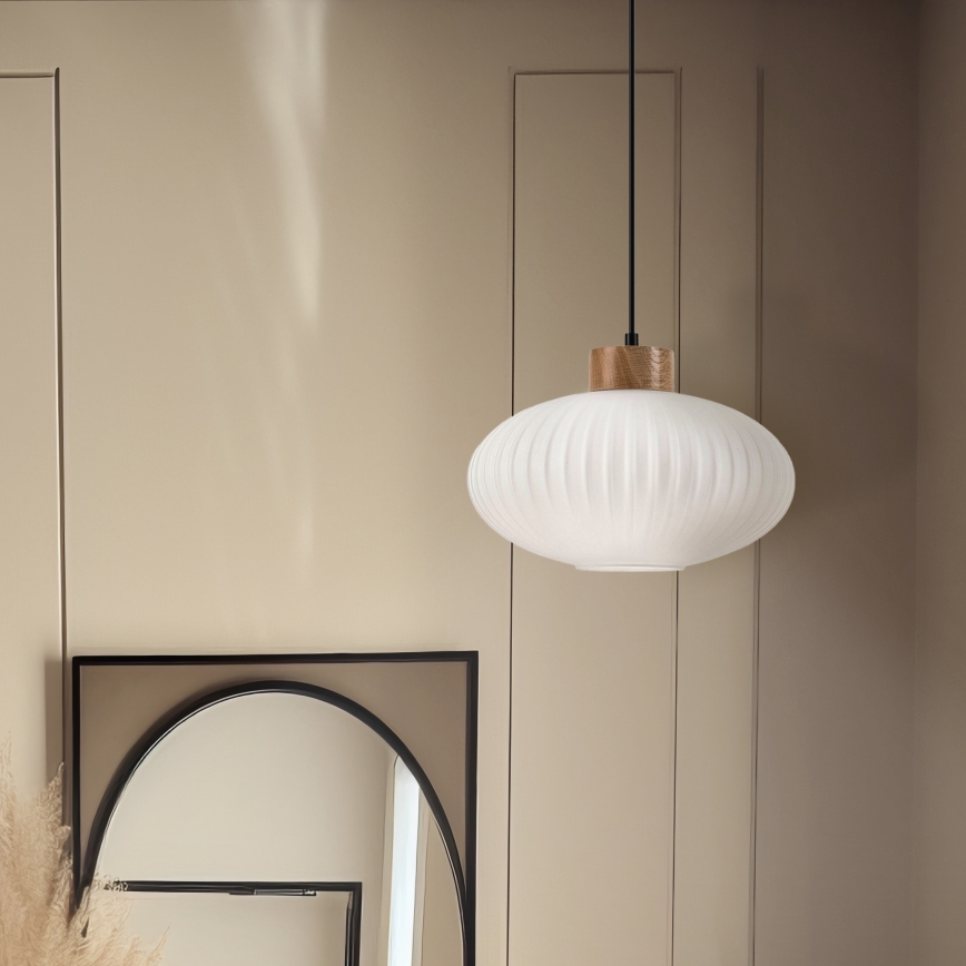 Lámpara colgante HARMONY 1xE27/15W/230V diá. 30 cm blanco/roble