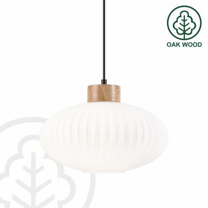 Lámpara colgante HARMONY 1xE27/15W/230V diá. 30 cm blanco/roble