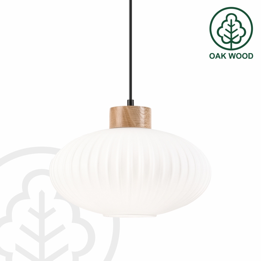Lámpara colgante HARMONY 1xE27/15W/230V diá. 30 cm blanco/roble