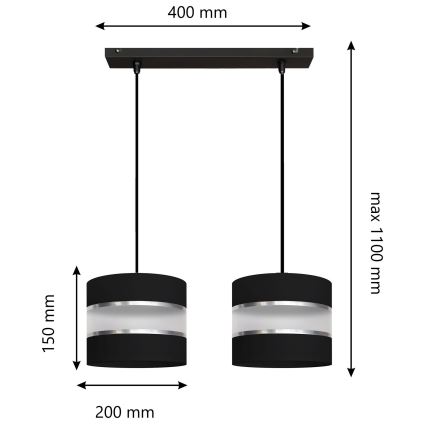 Lámpara colgante HELEN 2xE27/15W/230V negro