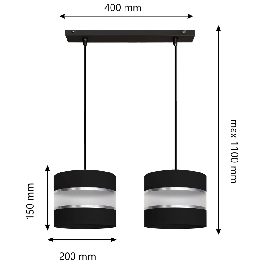 Lámpara colgante HELEN 2xE27/15W/230V negro