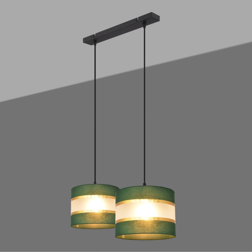 Lámpara colgante HELEN 2xE27/15W/230V verde/dorado