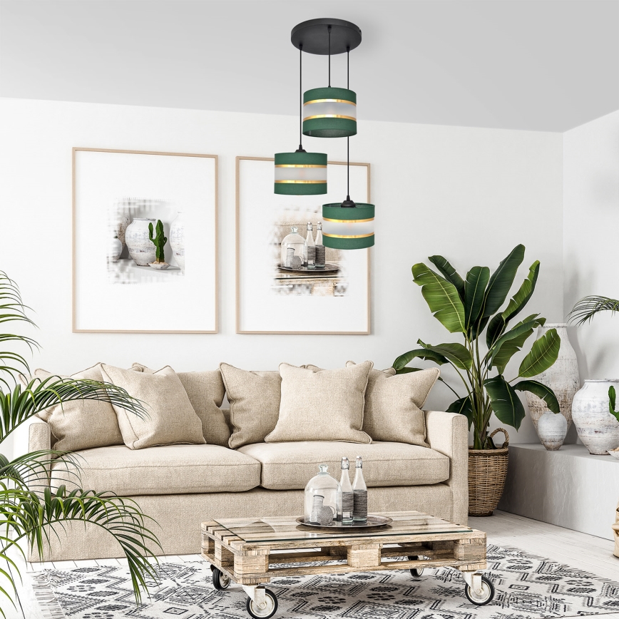 Lámpara colgante HELEN 3xE27/15W/230V verde/dorado