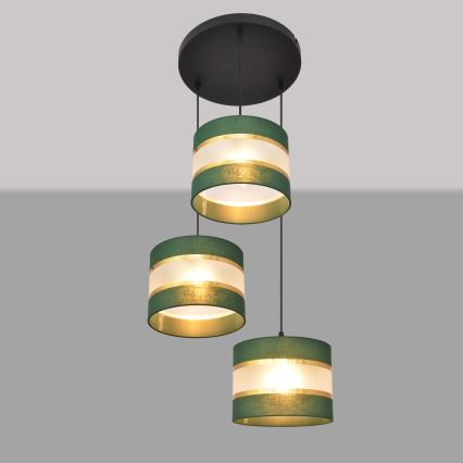 Lámpara colgante HELEN 3xE27/15W/230V verde/dorado