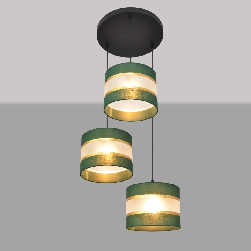 Lámpara colgante HELEN 3xE27/15W/230V verde/dorado