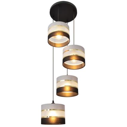 Lámpara colgante HELEN 4xE27/15W/230V negro/gris/dorado