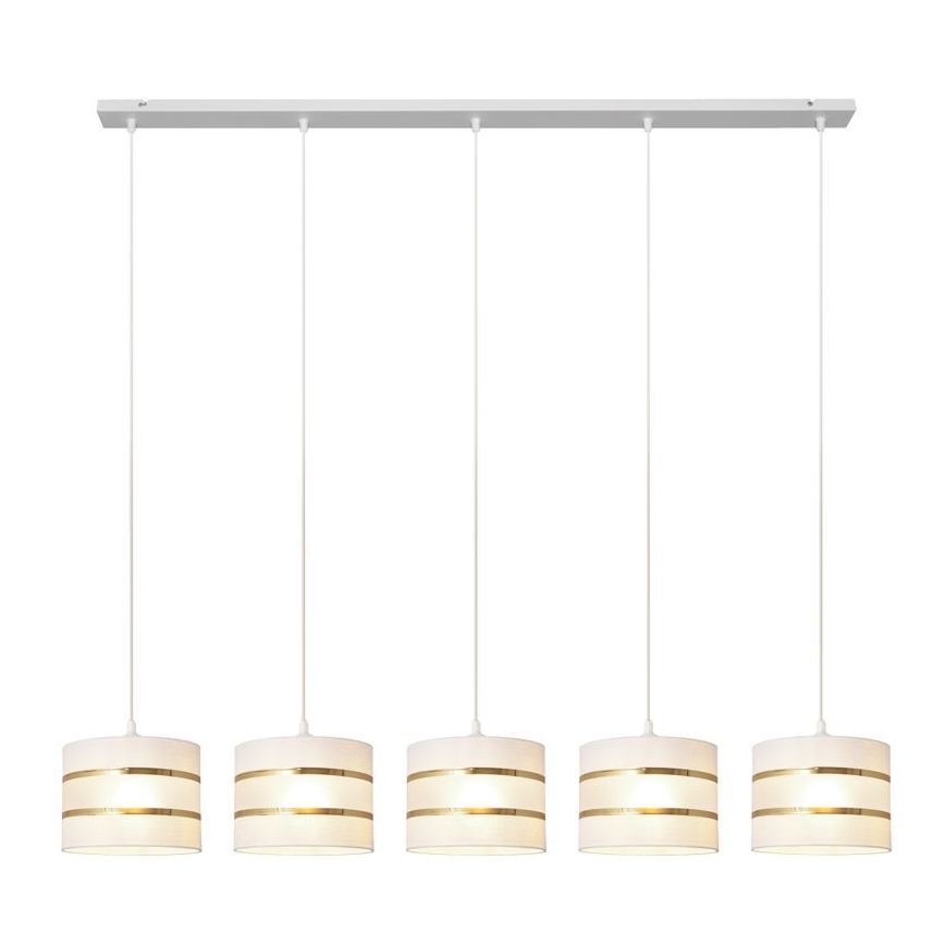 Lámpara colgante HELEN 5xE27/15W/230V blanco/dorado