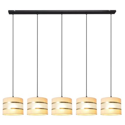 Lámpara colgante HELEN 5xE27/15W/230V color crema/negro/dorado