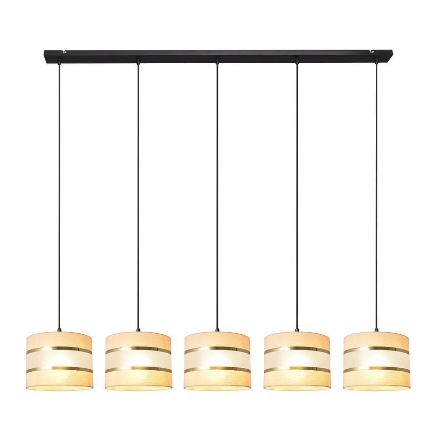 Lámpara colgante HELEN 5xE27/15W/230V color crema/negro/dorado