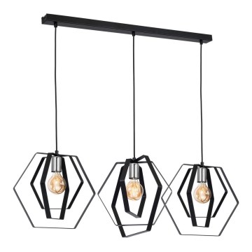 Lámpara colgante HEXAGON 3xE27/60W/230V negro/cromo brillante