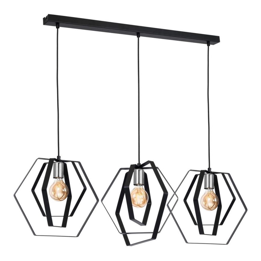 Lámpara colgante HEXAGON 3xE27/60W/230V negro/cromo brillante