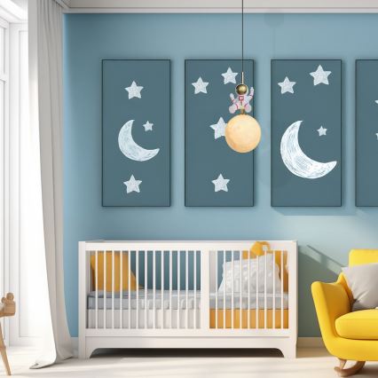 Lámpara colgante infantil ASTRONAUT 1xE27/60W/230V diá. 15 cm dorado/beige