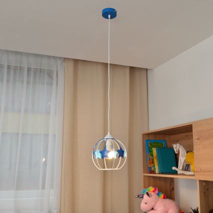 Lámpara colgante infantil STARS 1xE27/15W/230V azul/blanco