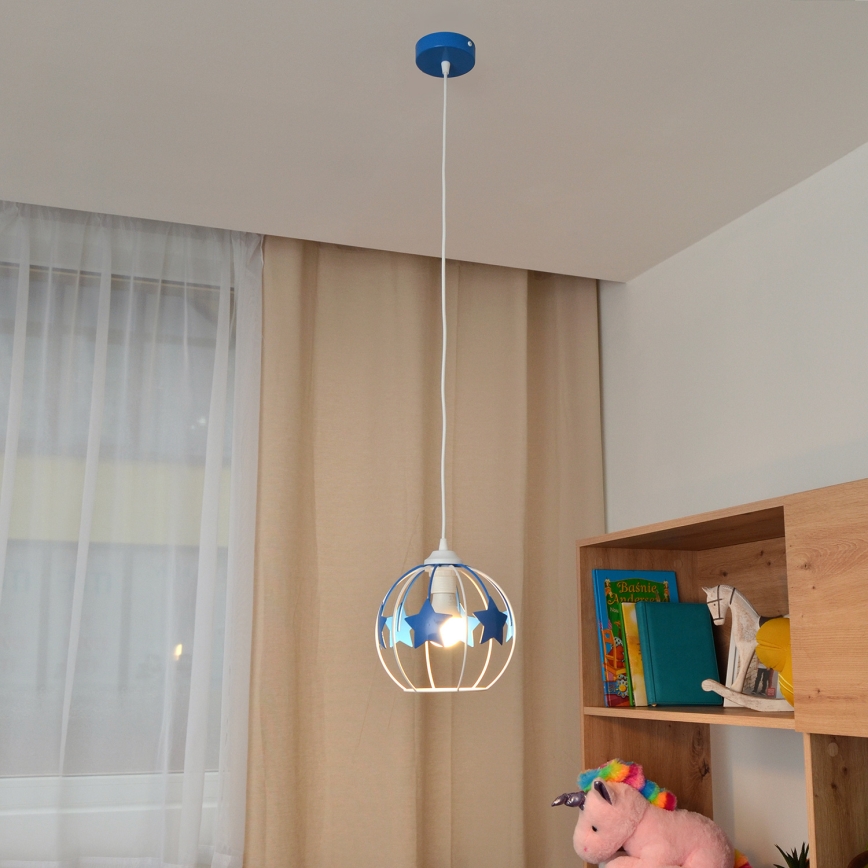 Lámpara colgante infantil STARS 1xE27/15W/230V azul/blanco