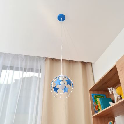 Lámpara colgante infantil STARS 1xE27/15W/230V azul/blanco