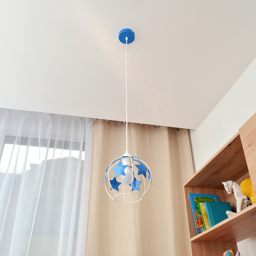Lámpara colgante infantil STARS 1xE27/15W/230V azul/blanco