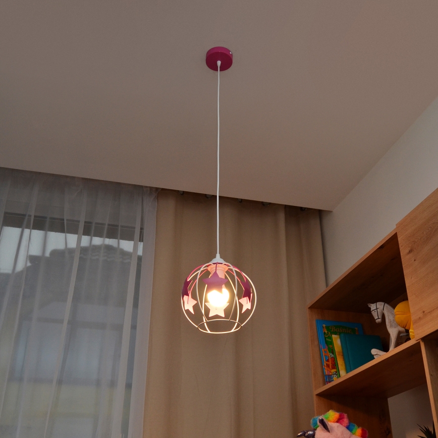 Lámpara colgante infantil STARS 1xE27/15W/230V rosa/blanco