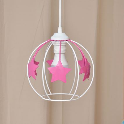 Lámpara colgante infantil STARS 1xE27/15W/230V rosa/blanco