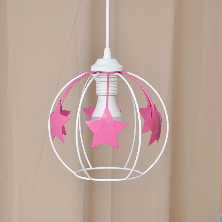 Lámpara colgante infantil STARS 1xE27/15W/230V rosa/blanco
