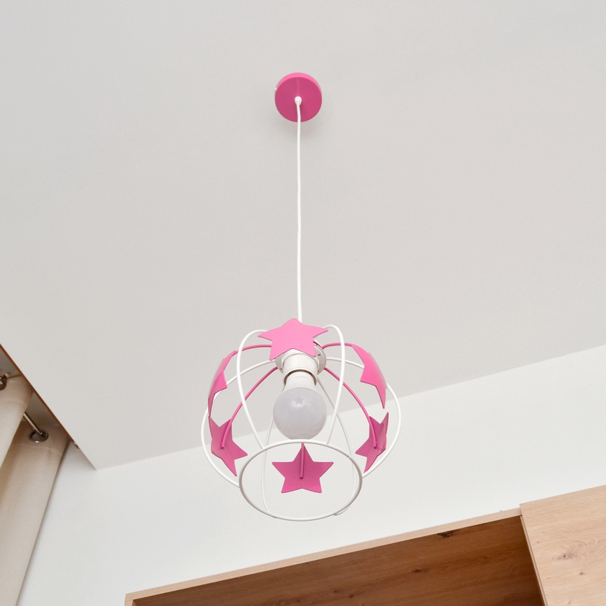 Lámpara colgante infantil STARS 1xE27/15W/230V rosa/blanco