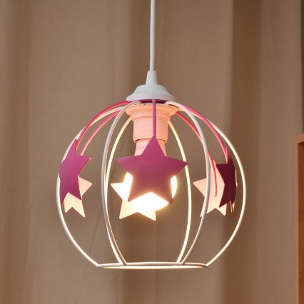 Lámpara colgante infantil STARS 1xE27/15W/230V rosa/blanco