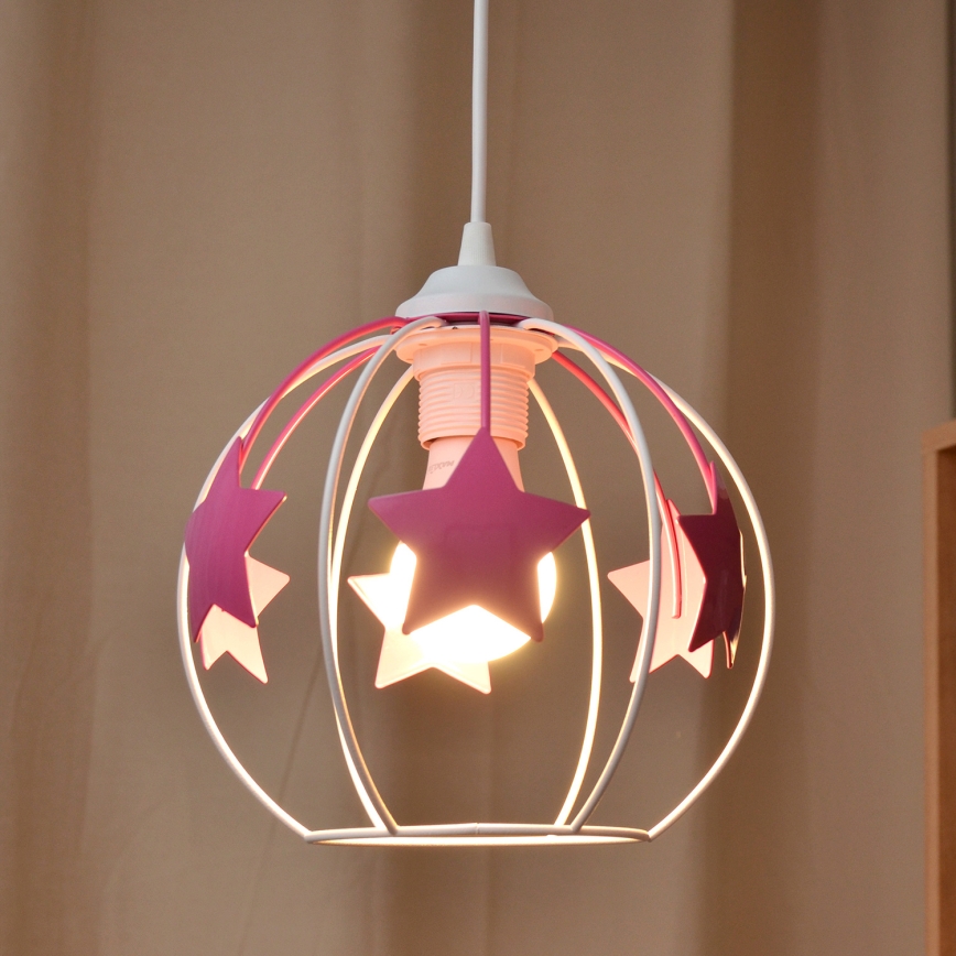 Lámpara colgante infantil STARS 1xE27/15W/230V rosa/blanco