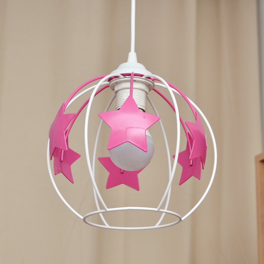 Lámpara colgante infantil STARS 1xE27/15W/230V rosa/blanco