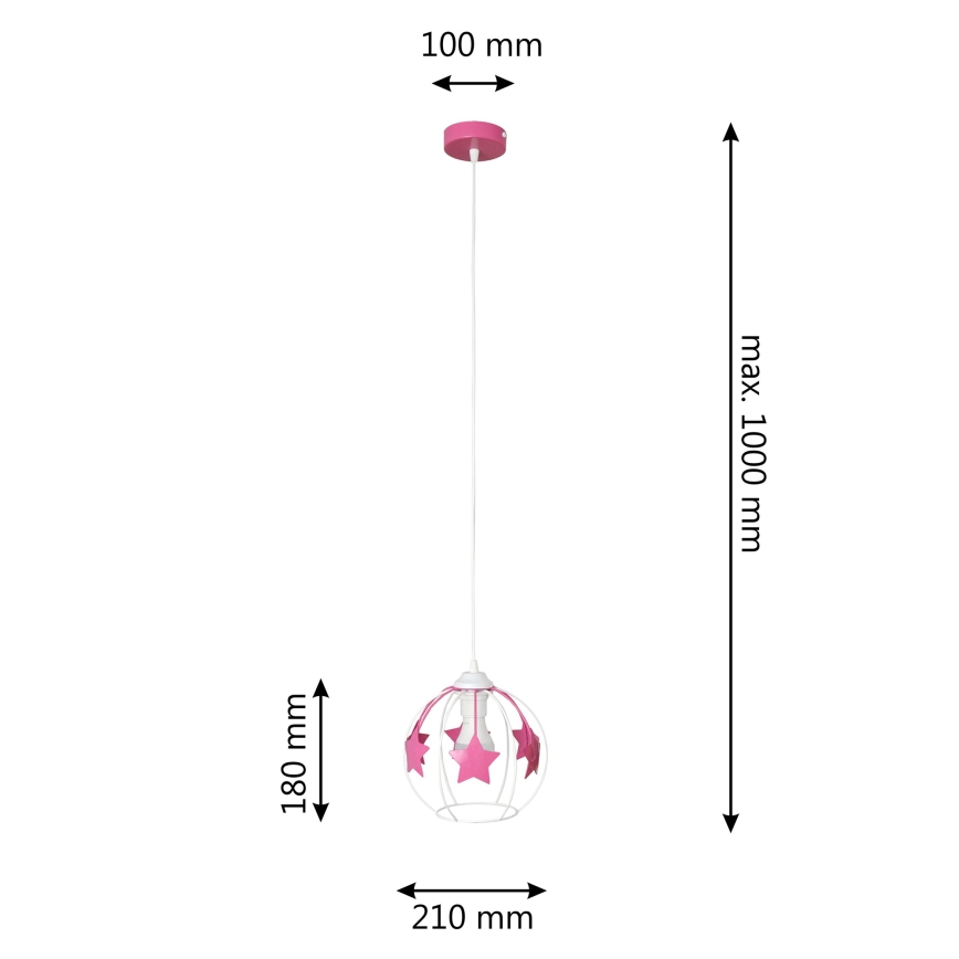 Lámpara colgante infantil STARS 1xE27/15W/230V rosa/blanco