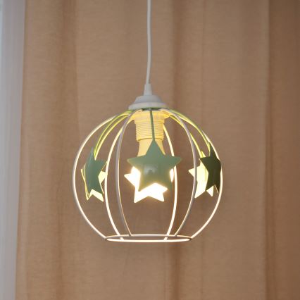 Lámpara colgante infantil STARS 1xE27/15W/230V verde/blanco