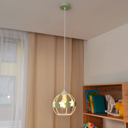 Lámpara colgante infantil STARS 1xE27/15W/230V verde/blanco