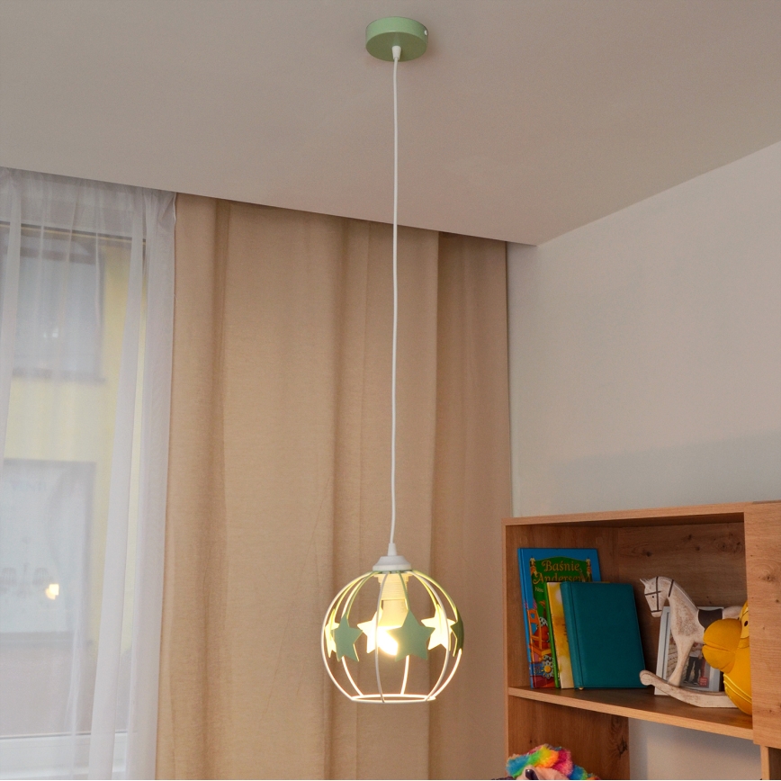 Lámpara colgante infantil STARS 1xE27/15W/230V verde/blanco