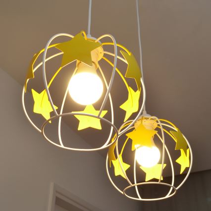 Lámpara colgante infantil STARS 2xE27/15W/230V amarillo/blanco